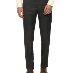 Van Heusen Dark Brown Slim Fit Self Pattern Flat Front Trousers image 1