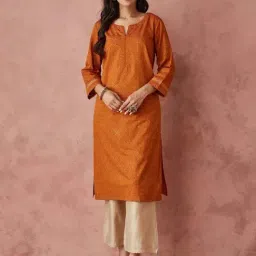 Fabindia Rust Cotton Block Printed Knee Length Kurta-picture-14
