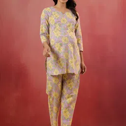 CRAFIQA Blossom Mauve Cotton Maternity Nursing Co-ord Set-picture-22