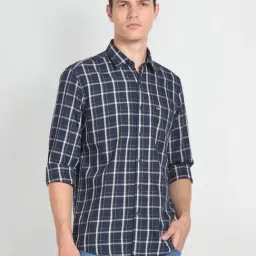 Arrow Sport Blue Cotton Slim Fit Checks Shirt-picture-40