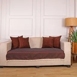 STITCHNEST Copper-Toned Jute 3 Seater Sofa Cover image 4