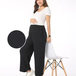 Bella Mama Cotton Elastane Full Length High Coverage Rib Knit Pant - Black-picture-28