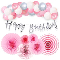 Surprise Decor Pink Birthday Decoration - 33Pcs Combo with Paper Fan Decoration | Pink Balloons For Birthday Decoration | Birthday Decoration Items For Girl | Pink Theme Birthday Decorations-image-65