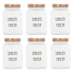 Femora Frosted Glass Jar for Kitchen Storage Gold Lid, 1000 ml, Set Of 6-picture-17
