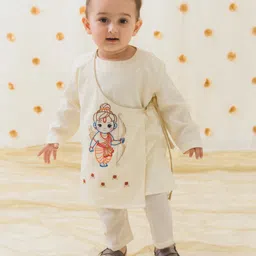 Tiber Taber Full Sleeves Ram Lalla Embroidered Kurta Pyjama Set - Cream-image-32