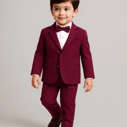 Babyhug Woven Full Sleeves Solid 3 Piece Party Suit With Bow - Maroon-picture-27