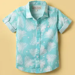JASH KIDS Cotton Woven Half Sleeves Shirt With Tropical Theme Print - Aqua Blue-picture-17