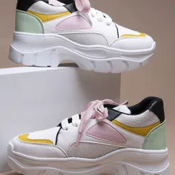 Shoetopia Colour Blocked Lace Up Sneakers - White-picture-25