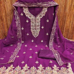 SHADOW & SAINING Embroidered Silk Georgette Unstitched Dress Material image 5