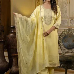 Vastravatika Women Ethnic Motifs Embroidered Regular Thread Work Kurta with Palazzos & With Dupatta-picture-21