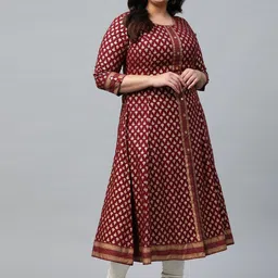 YASH GALLERY Ethnic Motifs Printed Round Neck A-Line Kurta image 4