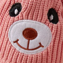 Babyhug  Pom Pom  Acrylic Woollen Cap Bear Design Large Size - Pink image 2
