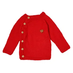 Shilpshakti Full Sleeve Solid   Handmade Side Button Cardigan Sweater - Red image 3
