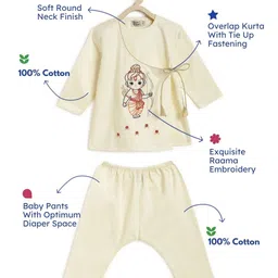 Tiber Taber Full Sleeves Ram Lalla Embroidered Kurta Pyjama Set - Cream image 3