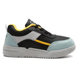 asian Colour Blocked With Lace Up Sneakers - Black & Mustard image 3