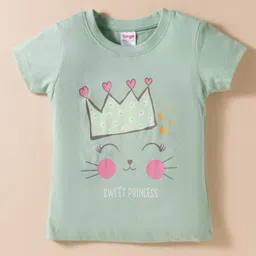 Tango Single Jersey Half Sleeves T-Shirt & Capri Set with Heart Print - Light Green image 2