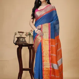 SLAGHA Ethnic Motifs Zari Silk Cotton Taant Saree image 1