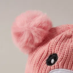 Babyhug  Pom Pom  Acrylic Woollen Cap Bear Design Large Size - Pink image 3