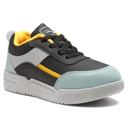 asian Colour Blocked With Lace Up Sneakers - Black & Mustard image 4