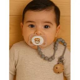 Badal Kidz Stylish Baby Pacifier with Clip Chain - Soft, Safe & BPA-Free (pack of 2)-Pink & Grey image 3