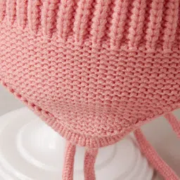 Babyhug  Pom Pom  Acrylic Woollen Cap Bear Design Large Size - Pink image 4