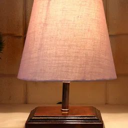 Devansh Cotton Square Brown Wood Table Lamp - Grey image 4