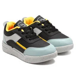 asian Colour Blocked With Lace Up Sneakers - Black & Mustard image 5