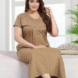 TRUNDZ Women Geometric Printed Round Neck Maxi Nightdress-image-87