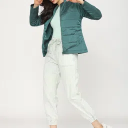 Tokyo Talkies Women Green Padded Jacket image 3
