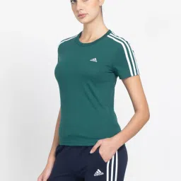 adidas Green Cotton Logo Print Sports T-Shirt image 3