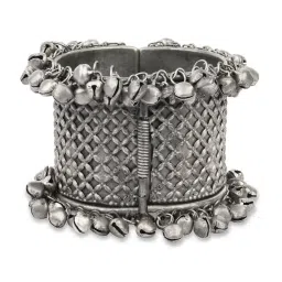 Fida Ethinic Silver-Plated Oxidised Tribal Ghungroo Cuff Bracelet for Women image 3