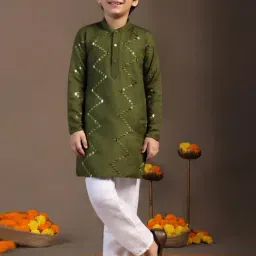 Fashion Dream Boys Olive Embroidered Kurta and Pyjama-picture-45