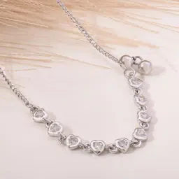 Touch925 Silver Heart Link Stone Chain Necklace for Women-image-93
