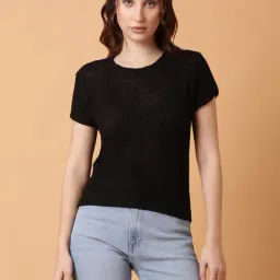 SHOWOFF Black Self Design Top-image-5