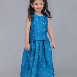 Biglilpeople Girls Blue Cotton Embroidery Lehenga-image-69