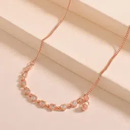 Touch925 Rose Gold Heart Link Stone Chain Necklace for Women-image-32