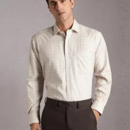 Louis Philippe Beige Cotton Regular Fit Checks Shirt-picture-15