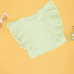 Pantaloons Junior Girls Paradise Green Cotton Solid Full Sleeves Casual Tops & Tees-image-35