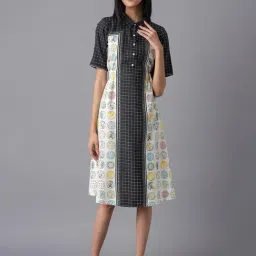 Aurelia Black & White Midi Ethnic Dress-image-73