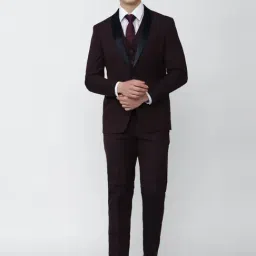 Peter England Elite Brown Slim Fit Texture Three Piece Suits-picture-22