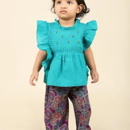 Fabindia Kids Blue Printed Top with Trousers-image-41