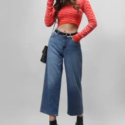 Vero Moda Blue Cotton Relaxed Fit High Rise Jeans-image-7