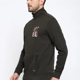 Van Heusen Regular Fit Zip Front Full Sleeve Solid Sweatshirt - Moss Green image 3