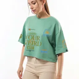 Bewakoof Green Print Relaxed Fit Top-image-67