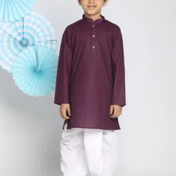 VASTRAMAY Kids Purple & White Cotton Kurta Set image 1