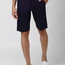 Peter England Navy Cotton Regular Fit Texture Shorts-picture-17