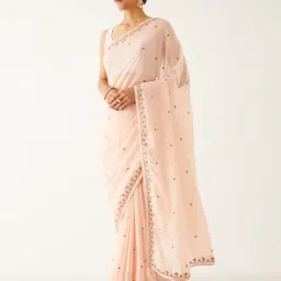 Taneira Light Pink Embroidered Saree With Unstitched Blouse image 3