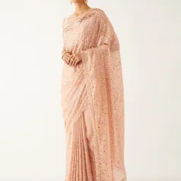 Taneira Beige Embellished Saree With Unstitched Blouse image 3