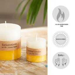 ExclusiveLane Green Apple Yellow & White Soy Wax Pillar Scented Candles - Set of 2 image 3