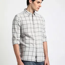 The Bear House Light Grey Slim Fit Check Cotton Shirt image 3